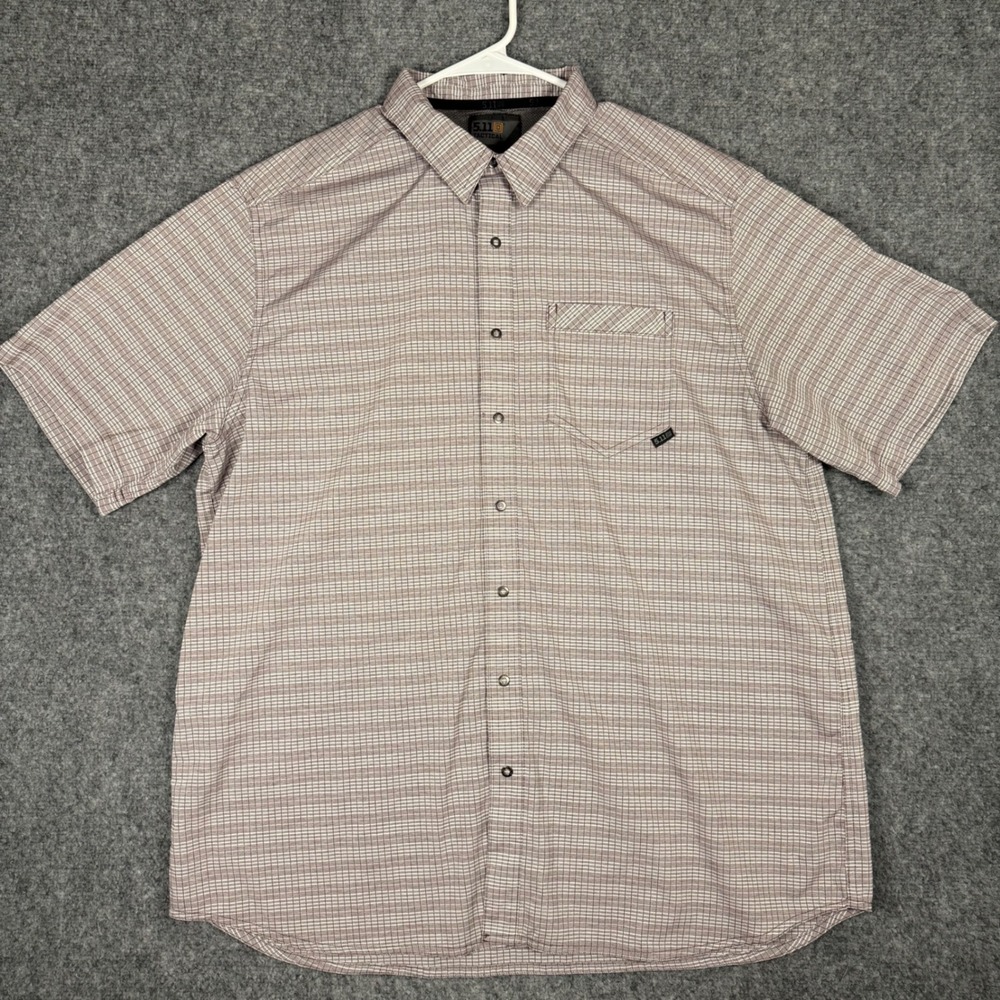 5.11 Tactical Shirt Mens Large Grey Plaid Short Sleeve Flex Snap Front Vented